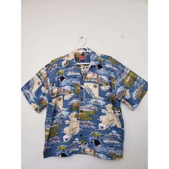 (A5) VTG Dem Crazy Hawaiian Shirt Mens Size 3XL Alaska Cruise Ship Bear Wolf - Picture 1 of 7